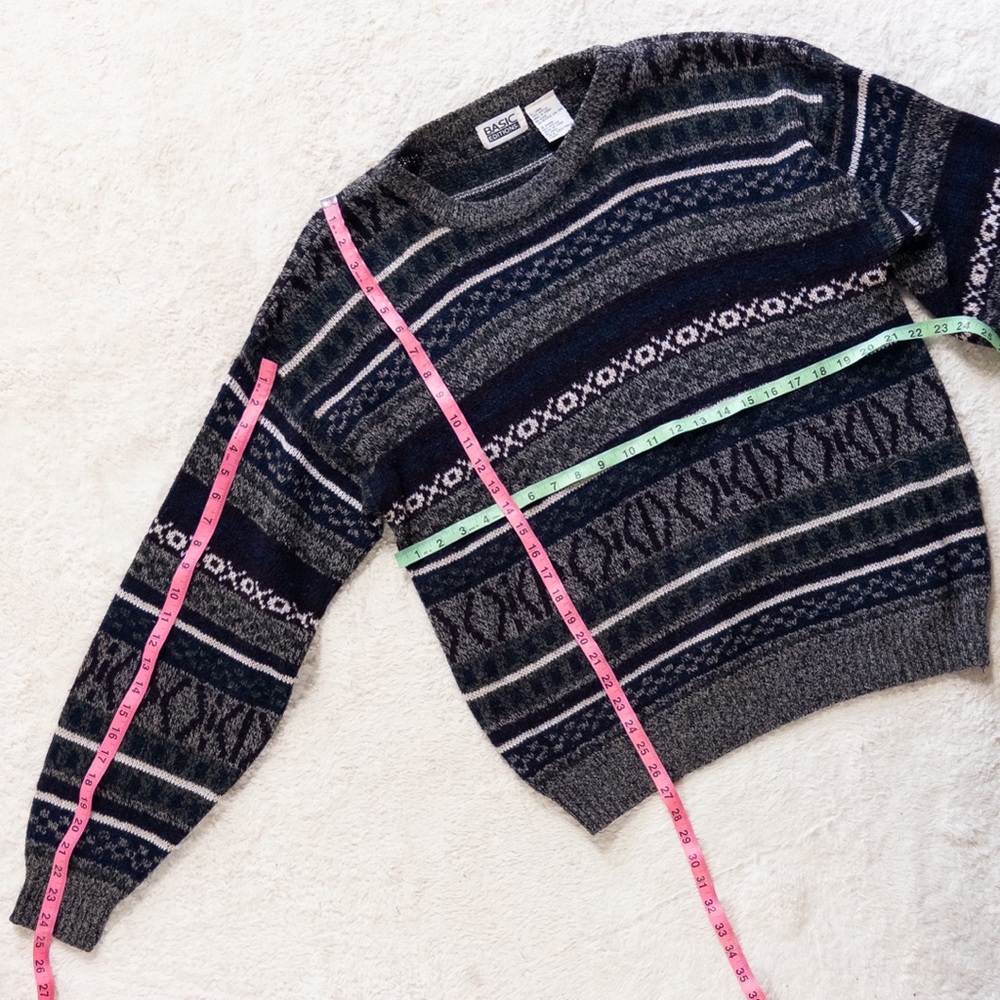 Men’s Blue Patterned Sweater Basic Editions Vinta… - image 6